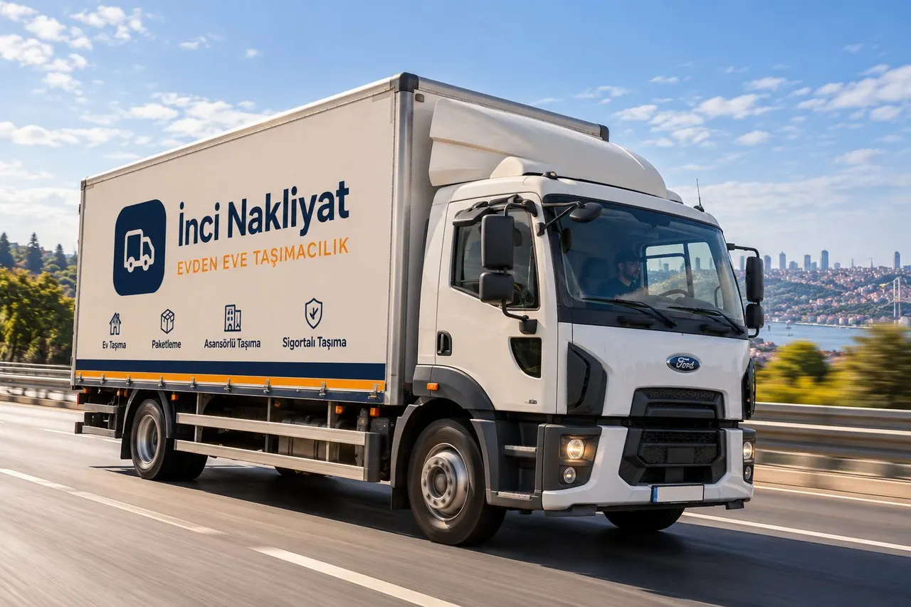 Şehirler arası nakliyat aracı İnci Nakliyat şehirler arası nakliyat için kullanılan kapalı kasa kamyon yolda ilerlerken